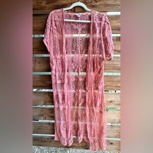 LC Lauren Conrad Pink Sheer Lace Overlay Dress mauve OS Lagenlook duster